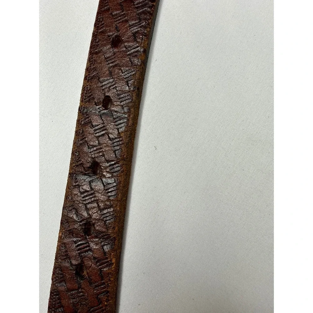 Vintage Full Grain Cowhide Leather Basketweave Belt Brown Made in USA Mens 40